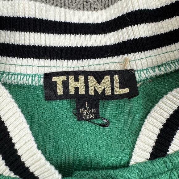 THML Women’s Lainey Quilted Varsity Style Kelly Green & Cream Jacket Size Large - Picture 6 of 12